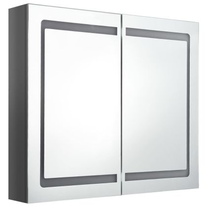 LED шкаф с огледало за баня, сияйно сиво, 80x12x68 см