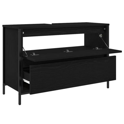 Шкаф за баня с чекмеджета Черен дъб 90x34,5x60 cm