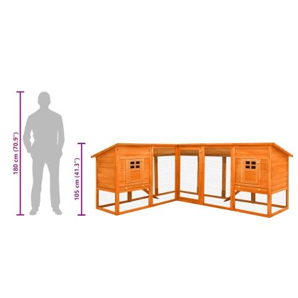 Външна клетка за зайци с пътечка, кафява, чам масив