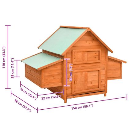 Птичарник, 150x96x110 см, масивен чам