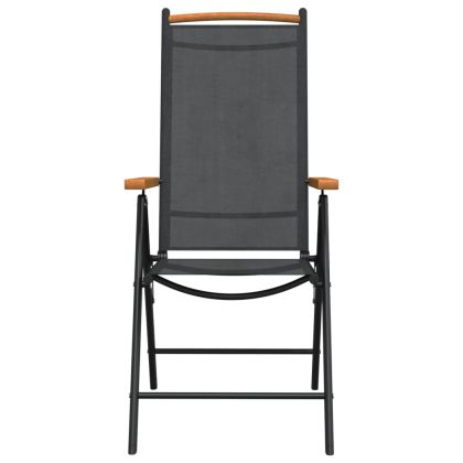 Градински трапезен комплект, 7 части, черно и кафяво, алуминий