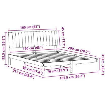 Рамка за легло Кафяво 160 x 200 cm Солидно борово дърво