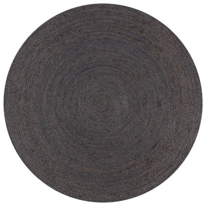 Ръчно тъкан килим от юта, кръгъл, 120 см, тъмносив