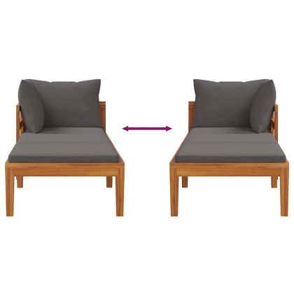 Шезлонг с 1 подлакътник, тъмносив, акациево дърво масив