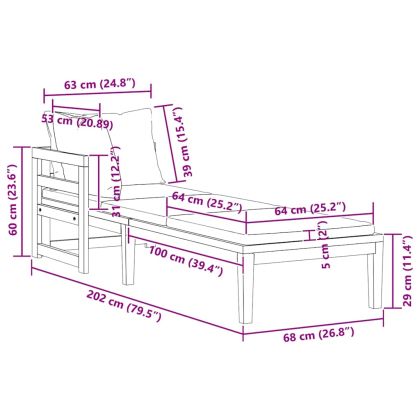 Шезлонг с 1 подлакътник, тъмносив, акациево дърво масив