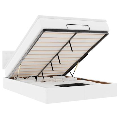 Османско легло с матрак Бяло 140x190cm изкуствена кожа