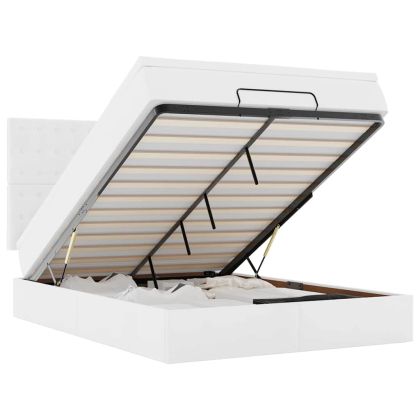 Османска легло с матрак&LED, бяло, 140x190 см, изкуствена кожа