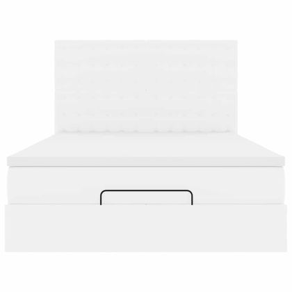 Османска легло с матрак&LED, бяло, 140x190 см, изкуствена кожа