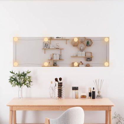 Стенно огледало с LED лампи 30x100 см стъкло правоъгълно