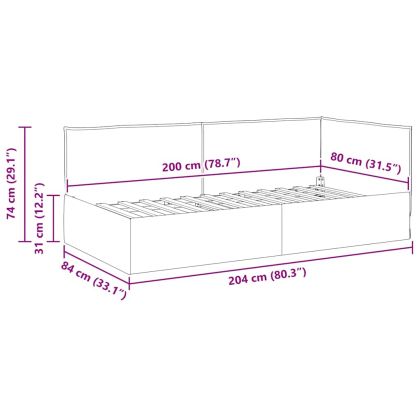 Ъглова рамка за легло с таблото Светлосиво 80 x 200 cm текстил