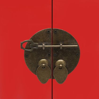 Нощно шкафче, червено, 38x28x52 см, дърво от пауловния