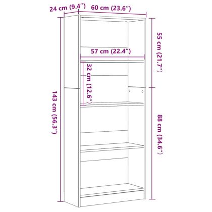 Рафт за книги Черния дъб 60 x 24 x 143 см Инженерно дърво
