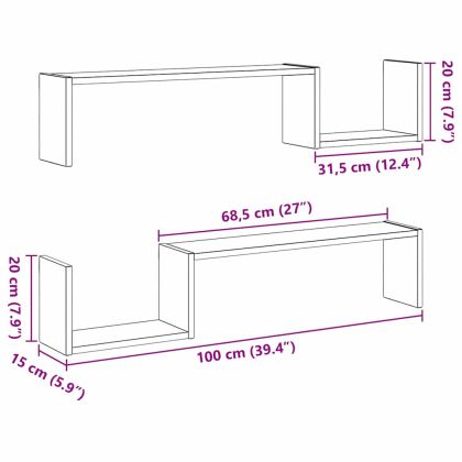 Стенен рафт 2 бр. Черния дъб 100 x 15 x 20 см