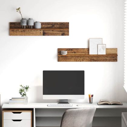 Стенен рафт 2 pcs Старо дърво 80 x 11,5 x 18 см Инженерно дърво