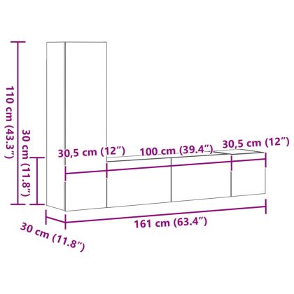 Комплект ТВ шкафове от 3 части, сив сонома, инженерно дърво