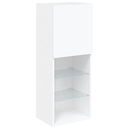 ТВ стенни модули с LED, 5 части, бели, инженерно дърво