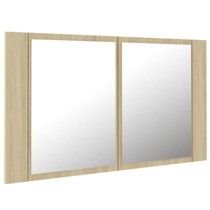 Шкаф с LED огледало за баня, дъб сонома, 80x12x45 см, акрил