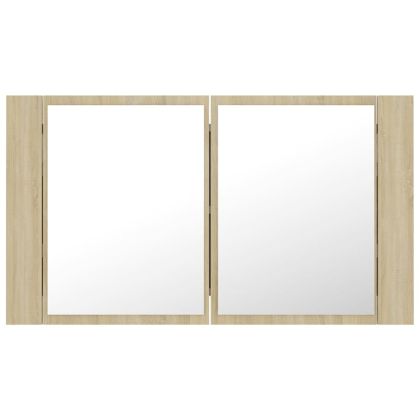 Шкаф с LED огледало за баня, дъб сонома, 80x12x45 см, акрил