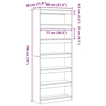Шкаф за книги Сонома дъб 80 x 30 x 198 см Инженерно дърво