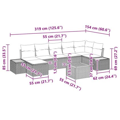 Градински Софа Комплект с възглавница 8 pcs Черно полиратан