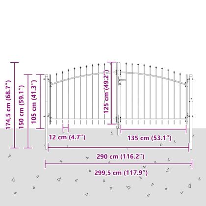 Двойна порта с заключване Woerden Сив 299,5 x 174,5 см Стомана