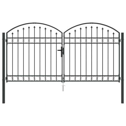 Врата за ограда ASSEN 301 x 200 см Стомана Сив С ключалка