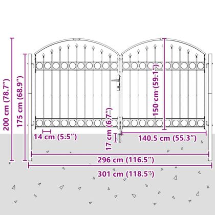 Врата за ограда ASSEN 301 x 200 см Стомана Сив С ключалка