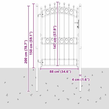 Оградна врата с шипове EMMEN 200 x 100 cm