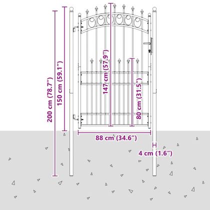 Оградна врата с шипове EMMEN 200 x 100 cm