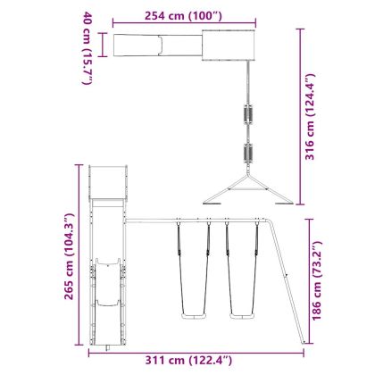 Комбинирано детско съоръжение, масивна дугласка дървесина