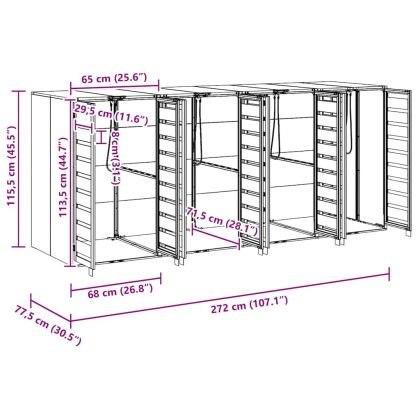 Контейнер за съхранение на 3 коша 340 x 77.5 x 115.5 см Стомана