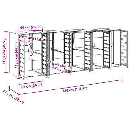 Контейнер за съхранение на 3 коша 340 x 77.5 x 115.5 см Стомана