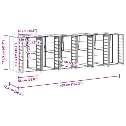 Контейнер за съхранение на 3 коша 340 x 77.5 x 115.5 см Стомана