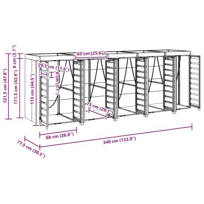 Контейнер за съхранение на 3 коша 340 x 77.5 x 115.5 см Стомана