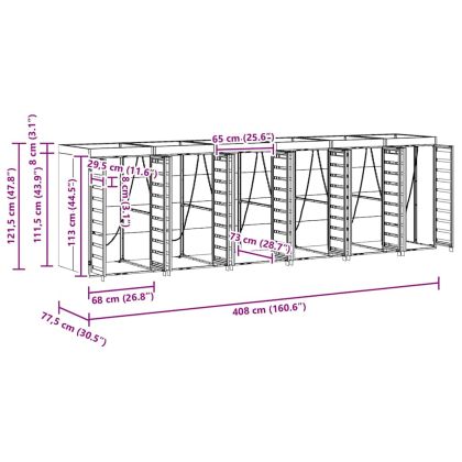 Контейнер за съхранение на 3 коша 340 x 77.5 x 115.5 см Стомана