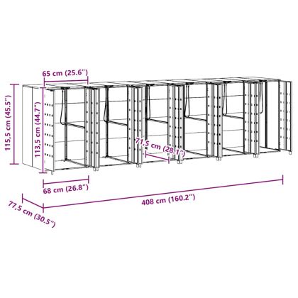 Контейнер за съхранение на 3 коша 340 x 77.5 x 115.5 см Стомана