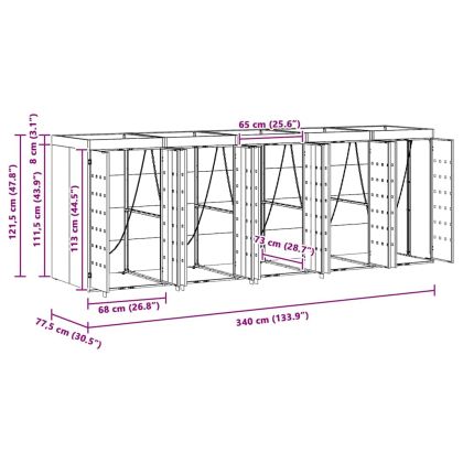 Контейнер за съхранение на 3 коша 340 x 77.5 x 115.5 см Стомана