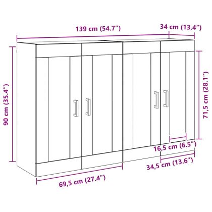 Стенно монтиран шкаф 2 pcs Старо дърво 69,5 x 34 x 90 см