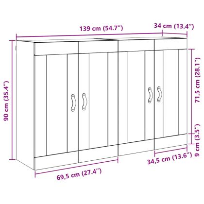 Стенно монтиран шкаф 2 pcs Черния дъб 69,5 x 34 x 90 см