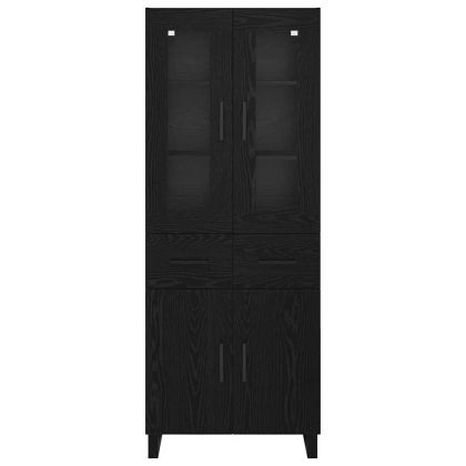 Висок шкаф 2 pcs Черния дъб Инженерна дървесина и стъкло