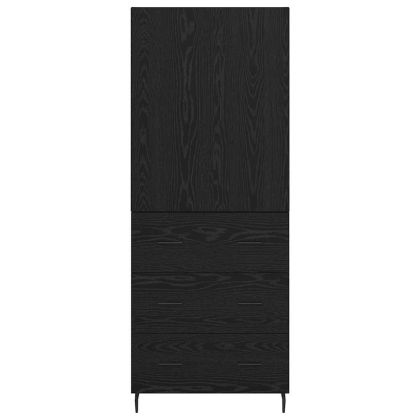 Висок шкаф 2 pcs Черен дъб Инженерна дървесина и стъкло