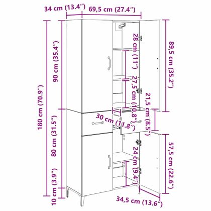 Висок шкаф Черния дъб 69,5 x 34 x 180 см Инженерно дърво