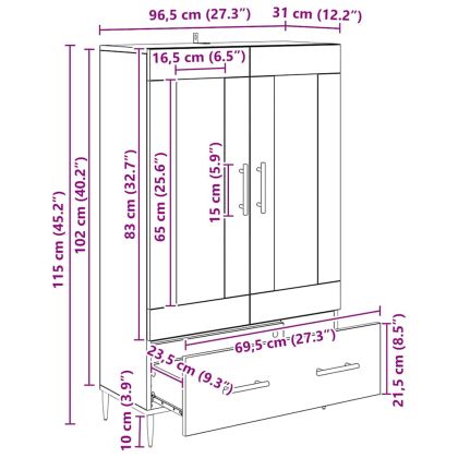 Висок шкаф с чекмедже Старо дърво 69,5 x 31 x 115 см