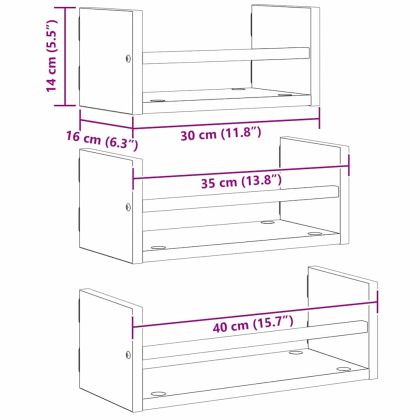 Комплект стенни рафтове 3 бр. Дъб 40x16x14см