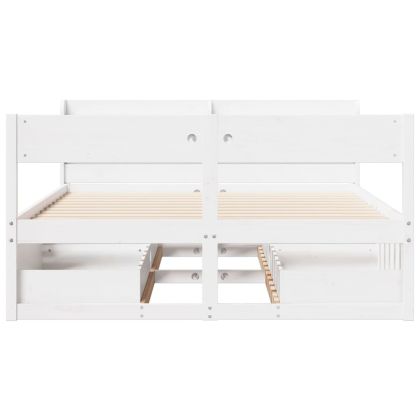 Рамка за легло без матрак, бял, 135x190 см, бор масив