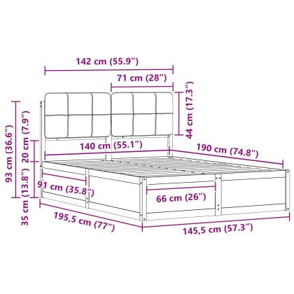 Леглова рамка с тапицирана гръбна част Черно 140 x 190 cm