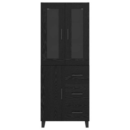 Висок шкаф 2 pcs Черния дъб Инженерна дървесина и стъкло