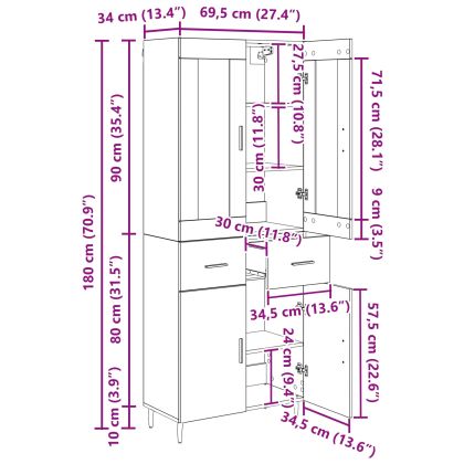 Висок шкаф с чекмедже 2 pcs Черния дъб Инженерно дърво