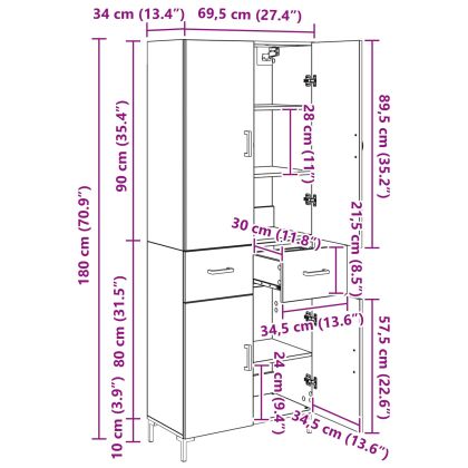 Висок шкаф Черния дъб 69,5 x 34 x 180 см Инженерно дърво