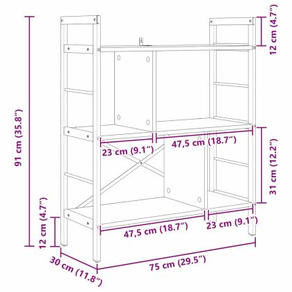 Рафт за книги Сив Сонома 75 x 30 x 91 см Инженерно дърво